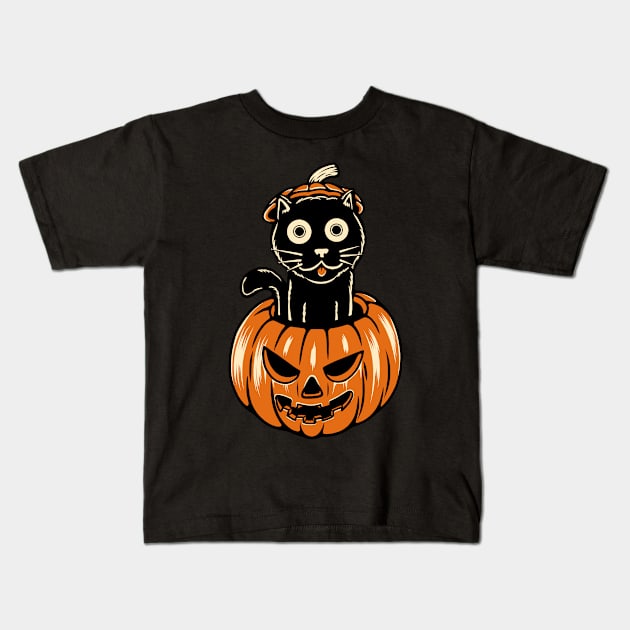 Pumpkin Cat Kids T-Shirt by Alouna